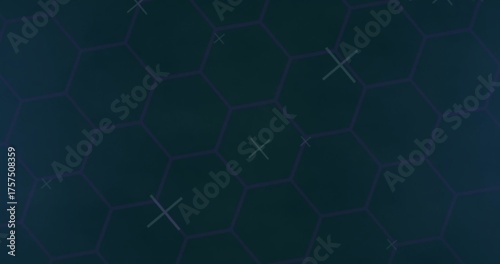 Displaying hexagonal grid on dark backdrop showing aqua and lavender cross marks