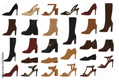 Collection of stylish shoes displayed in various colors and designs suitable for different occasions