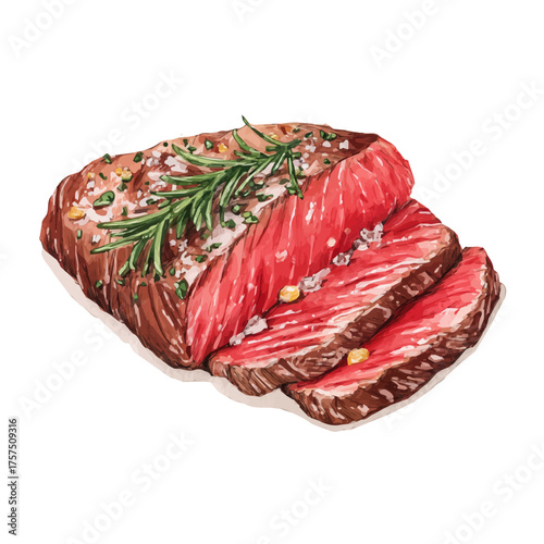 Flank Steak, watercolor drawing vector, isolated on a white background.