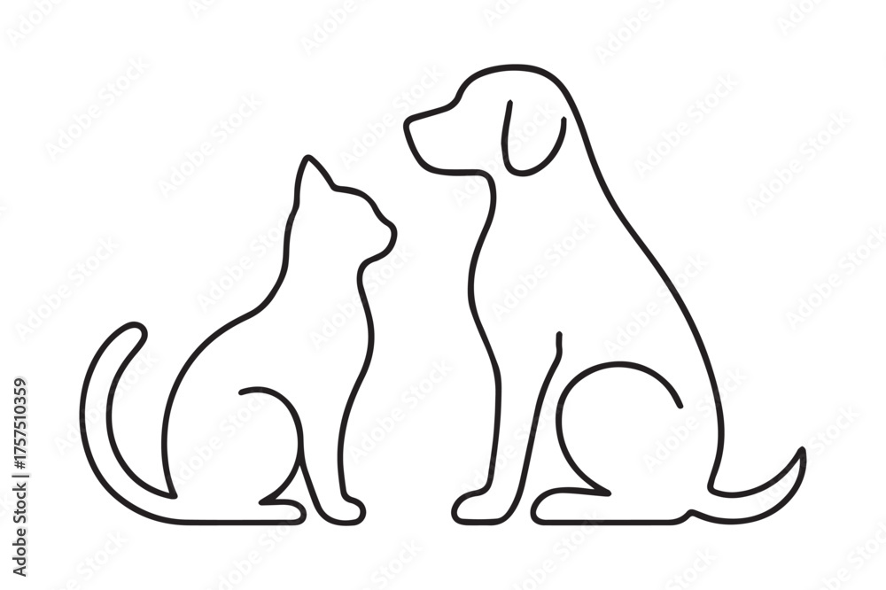 Obraz premium black cat and dog line art