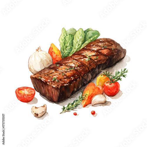 Flat Iron Steak, watercolor vector, isolated on a white background.