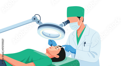 Medical Professional Examining Patient's Forehead Under Magnifying Lamp