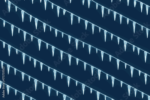 Brightly lit ice-themed decorations hang in a winter festival at night showcasing a serene atmosphere