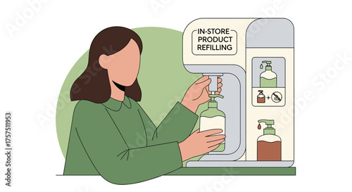 Customer Refilling Bottle At Product Dispenser In Store