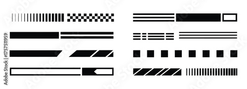 Car tuning racing stripe vector pack with isolated vinyl sticker designs for vehicle body wraps, sporty auto graphics, and custom decal illustrations on a white background