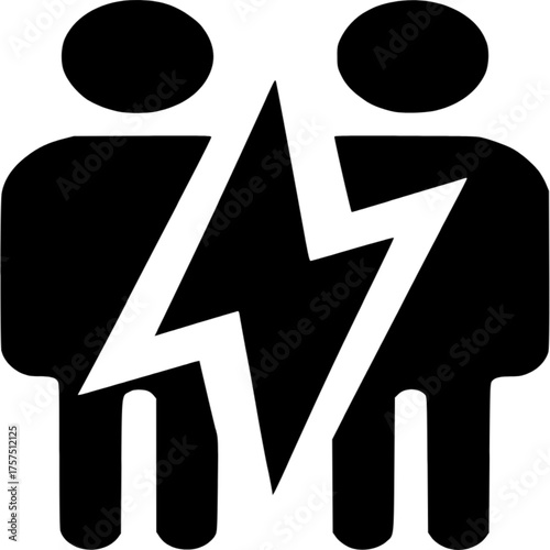 Severed Ties: Depicting the stark visual of two figures bisected by a jagged line, symbolizing separation, conflict, or division, a compelling and emotionally charged image