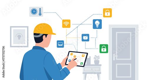 Home Automation System Installation and Management By Professional Technician Using Tablet Device