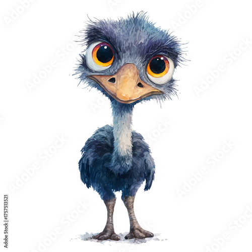 watercolor vector of Ostrich, isolated on a white background.