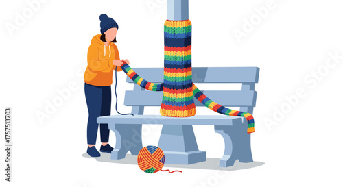 Creative Street Art Installation Warming Up A Cold City Bench And Lamp Post