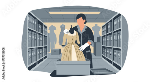 Curator Preserving Historical Garment in Museum Archive Storage