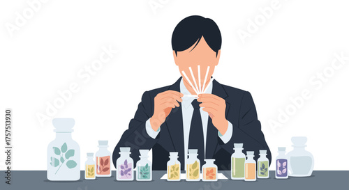 Perfumer Testing Fragrance Scents Evaluating Aromatic Blends Professionally