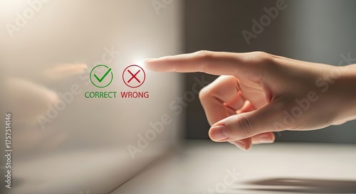 Making a decision choosing wrong answer on a virtual screen interface
