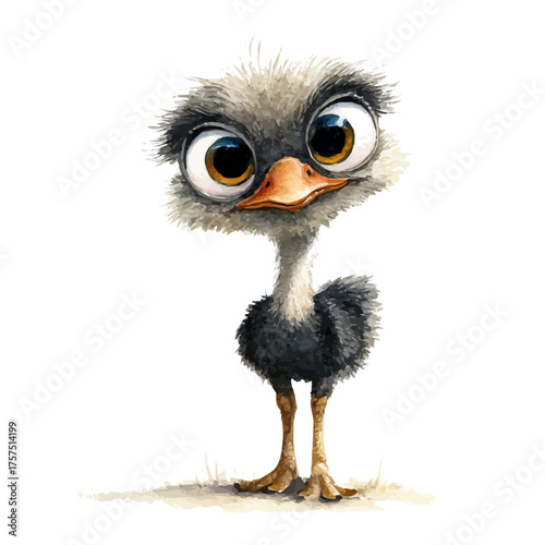Ostrich, watercolor drawing vector, isolated on a white background.