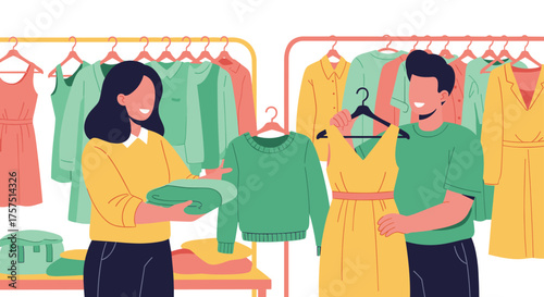 People Shopping for Clothes at a Thrift Store or Clothing Boutique