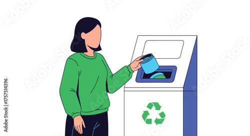 Woman actively disposing of a recyclable item into a designated public waste bin promoting environmental responsibility and sustainability efforts