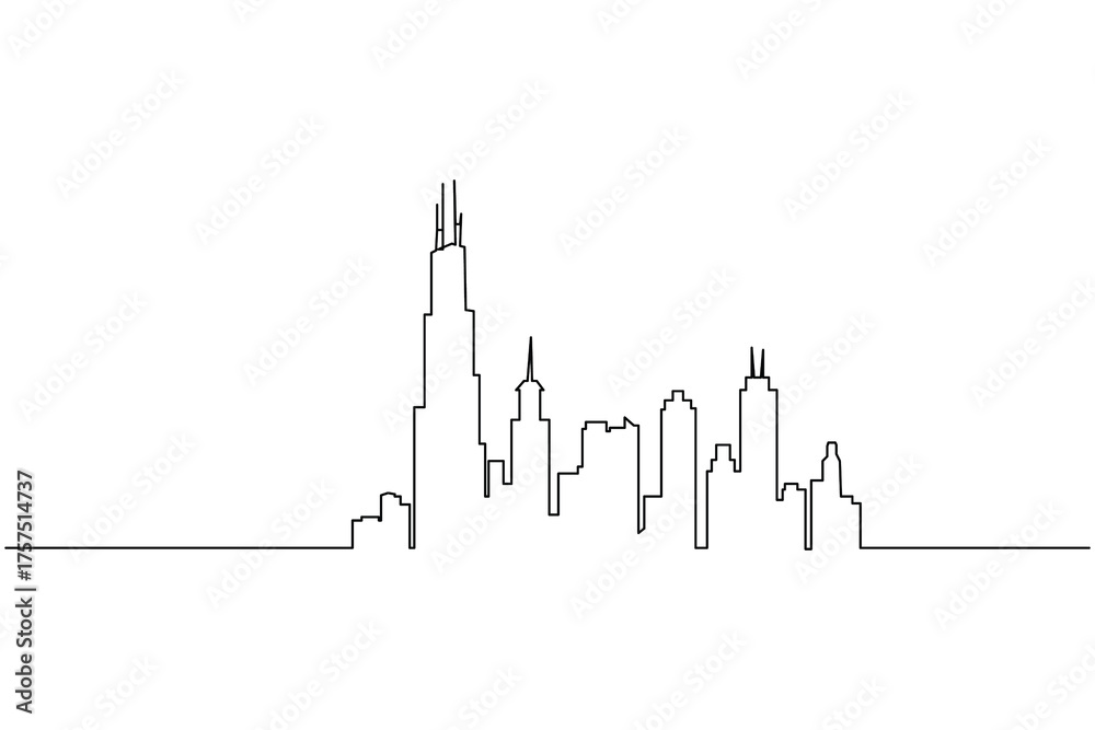 Obraz premium Minimalist skyline outline with skyscraper continuous line style