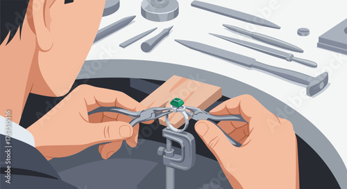 Skilled Jeweler Carefully Crafts Exquisite Ring With Gemstone Using Precision Tools