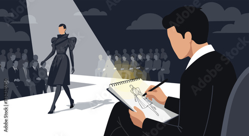 Fashion designer sketches new ideas during a runway show event