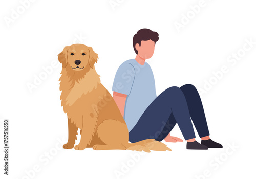 Man and Golden Retriever Sitting Together in Harmony.
