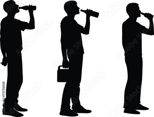 drink alcohol beverage in glasses vector silhouette isolated vector illustration. Crew party friends celebrating night life. Risk behavior unconscious drunk man lies down pass out.
