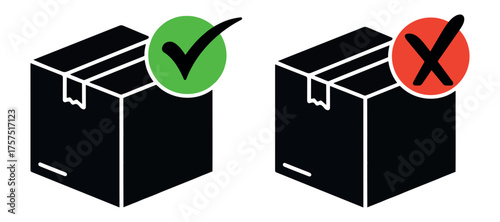 Delivery status approved and rejected package icon vector representing logistics, shipping, and parcel tracking concept