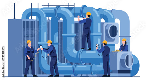 Industrial Machinery Maintenance and Repair Technicians Working on Large Plumbing Systems