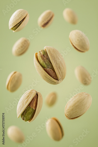 Wallpaper Mural Pistachio rain on a soft pistachio-green pastel background. Healthy snack concept for nutrition, wellness and food ads Torontodigital.ca