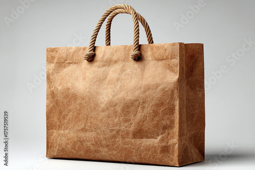 Eco-friendly recycled paper shopping bag isolated on white background — sustainable lifestyle concept