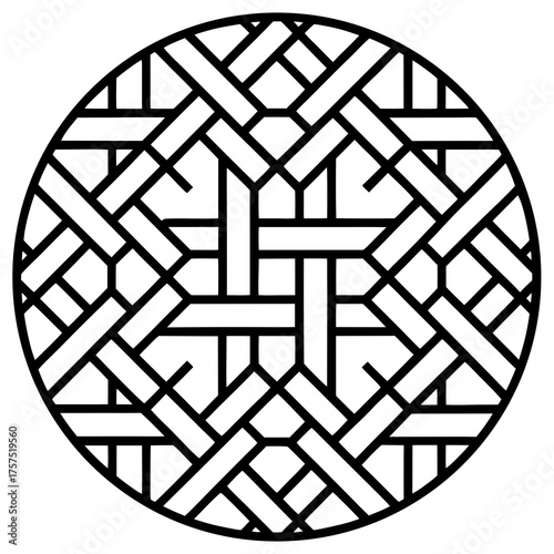 Photos Circular geometric pattern featuring interlocking lines and shapes creating a vi