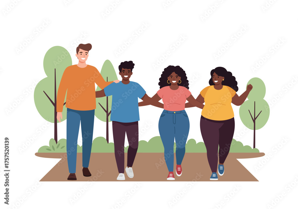 Obraz premium Diverse Group of Friends Walking Together in Harmony.