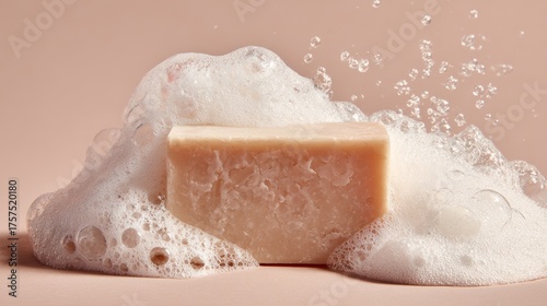 bar of soap with foam and bubbles