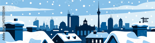 Berlin skyline in snow against wintry sky illustration