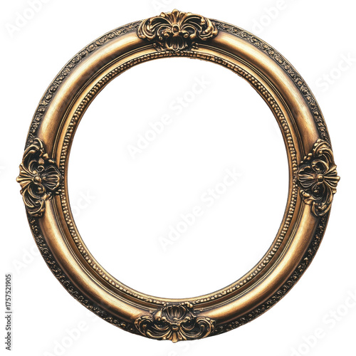Ornate vintage gold picture frame with an oval design perfect for home decor and artistic displays