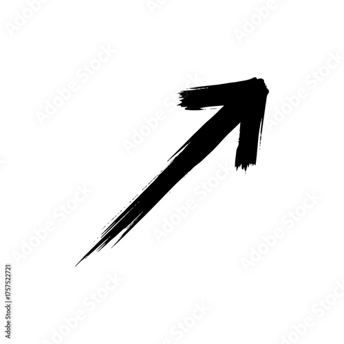 Black brush stroke arrow pointing upwards on white