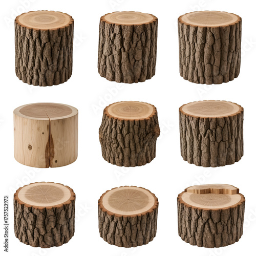 Collection of Natural Wood Log Stools and Slices