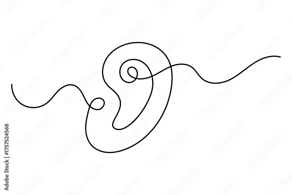 Obraz premium Human ear, continuous one-line art drawing of outline vector illustration.