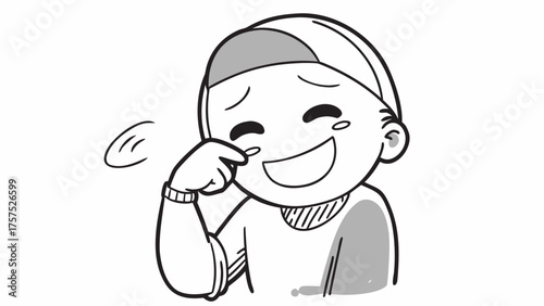 Tearful Joy A Cheerful Cartoon Character Wiping Away Tears of Laughter