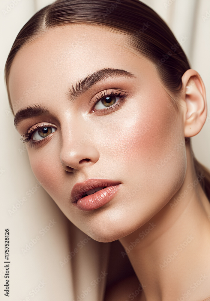 Fototapeta premium Close-up Portrait of a Beautiful Young Woman with Flawless Skin