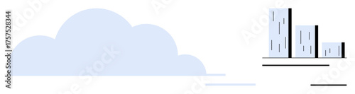 Cloud shape next to stylized bar chart, representing cloud computing and data analytics. Ideal for technology, business growth, innovation, data storage, connectivity, statistics, simple flat
