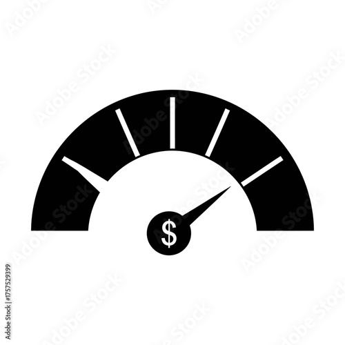 Semicircular gauge with dollar symbol indicating financial measurement or performance vector