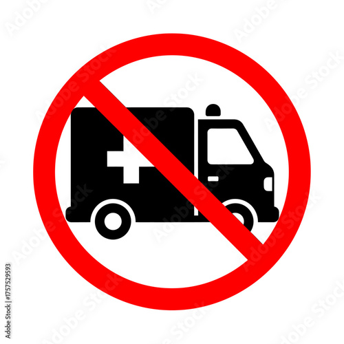 Stylized ambulance icon prohibited sign emergency vehicle restriction graphic symbol vector