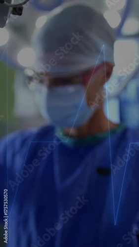 Medical team performing surgery with heartbeat animation over them