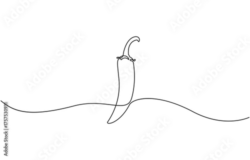 Continuous line drawing  chili pepper, single line art hot chili vector illustration on transparent background.