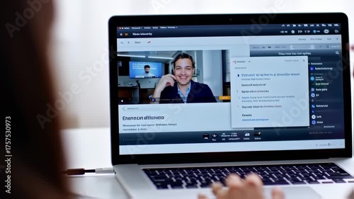 Laptop displaying a video conference
