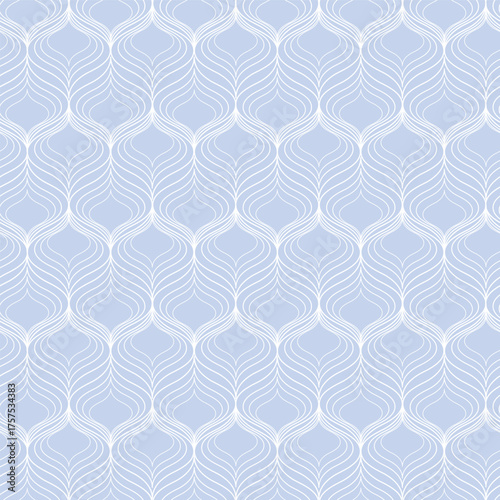 Baby Boy Blue with White Ogee Shapes Hand Drawn in Line Art creating a seamless pattern print