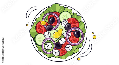 Fresh Greek Salad with Feta Cheese and Olives.