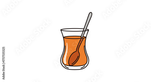 Vector Illustration of Turkish Tea in a Glass with Spoon.