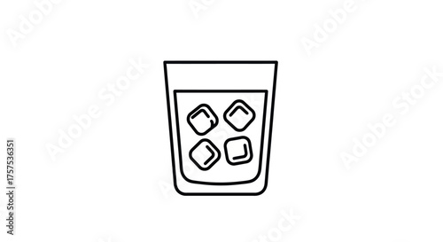 Simple Line Art Illustration of a Glass with Ice Cubes.