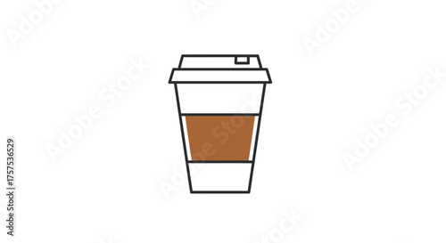 Simple Illustrated Coffee Cup with Brown Sleeve and Lid.