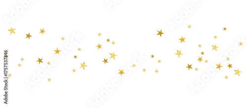 Golden falling stars confetti on white background, festive shiny gold star pattern for celebration, Christmas or New Year decoration